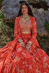 Shop_Paulmi and Harsh_Red Georgette And Crepe Print & Embroidery Floral Jacket Lehenga Set  _at_Aza_Fashions