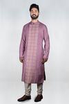 Buy_Priyanka Haralalka_Purple Handloom Cotton Cord Work, Square Motifs Embroidered Kurta Set _at_Aza_Fashions