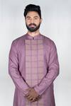 Priyanka Haralalka_Purple Handloom Cotton Cord Work, Square Motifs Embroidered Kurta Set _Online_at_Aza_Fashions