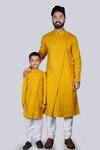 Buy_Priyanka Haralalka_Yellow Handloom Cotton Specs Motifs, Pintux Work Goggles Embroidered Kurta Set _Online_at_Aza_Fashions
