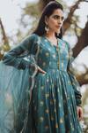 Paulmi And Harsh_Blue Cotton Silk Printed Anarkali With Dupatta_Online_at_Aza_Fashions