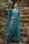Buy_Paulmi And Harsh_Blue Cotton Silk Printed Anarkali With Dupatta_at_Aza_Fashions