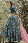 Shop_Paulmi and Harsh_Blue Cotton Silk Embroidered Lehenga Set_at_Aza_Fashions