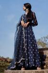 Buy_Paulmi and Harsh_Blue Cotton Silk Printed Anarkali With Dupatta_at_Aza_Fashions