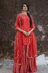 Buy_Paulmi and Harsh_Red Cotton Silk Printed Kurta And Sharara Set_at_Aza_Fashions