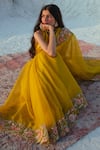 Shop_Paulmi and Harsh_Yellow Embroidered Organza Saree With Blouse_at_Aza_Fashions