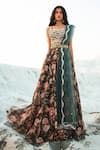 Shop_Paulmi and Harsh_Green Blouse Embellished Tiered Lehenga Set_at_Aza_Fashions