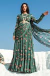Buy Paulmi And Harsh Green Georgette Round Printed Draped Anarkali at Aza Fashions Buy_Paulmi And Harsh_Green Georgette Round Printed Draped Anarkali_at_Aza_Fashions
