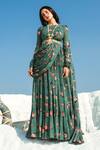Paulmi And Harsh Green Georgette Round Printed Draped Anarkali Online at Aza Fashions Paulmi And Harsh_Green Georgette Round Printed Draped Anarkali_Online_at_Aza_Fashions