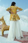 Shop_Paulmi and Harsh_Yellow Cotton Silk Round Printed Top With Flared Pant _at_Aza_Fashions