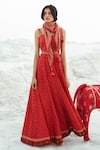 Buy_Paulmi and Harsh_Red Crepe Printed Maxi Dress With Scarf_at_Aza_Fashions