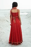 Shop_Paulmi and Harsh_Red Crepe Printed Maxi Dress With Scarf_at_Aza_Fashions