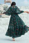 Paulmi And Harsh_Green Dress Crepe Jacket Organza V Neck Printed Maxi With_Online_at_Aza_Fashions