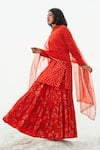 Shop_Paulmi and Harsh_Red Kurta And Skirt Cotton Silk Dupatta Net Round Printed Set  _at_Aza_Fashions