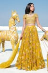 Shop_Paulmi and Harsh_Yellow Blouse Printed Lehenga Set_at_Aza_Fashions