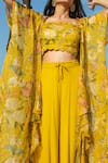 Buy_Paulmi and Harsh_Yellow Top And Jacket Organza Palazzo Georgette Printed & Pant Set_Online_at_Aza_Fashions