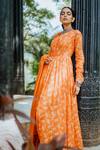 Shop_Paulmi and Harsh_Orange Mul Cotton Printed Anarkali With Dupatta_at_Aza_Fashions