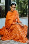 Paulmi and Harsh_Orange Mul Cotton Printed Anarkali With Dupatta_Online_at_Aza_Fashions