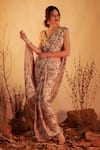 Buy_House of Hiya_White Modal Satin Floral Print Saree  _at_Aza_Fashions