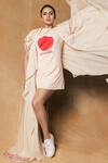 Buy_Nidhika Shekhar_White Organza Striped Asymmetrical Cape _at_Aza_Fashions