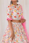 Buy_Shachi Sood_Off White Dupion Silk Printed Floral Round Lehenga Set _Online_at_Aza_Fashions