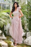 Buy_Kamaali Couture_Pink Organza Embellished Feathers Structured Saree Gown  _at_Aza_Fashions