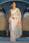 Pheeta_Yellow Kota Doria Hand Painted Floral Motif Saree _Online_at_Aza_Fashions