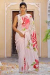 Pheeta_Pink Chanderi Floral Motif Saree_Online_at_Aza_Fashions