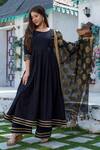 Buy_Pheeta_Black Cotton Plain Round Back Tassel Anarkali Set_at_Aza_Fashions