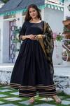 Buy_Pheeta_Black Cotton Plain Round Back Tassel Anarkali Set_Online_at_Aza_Fashions