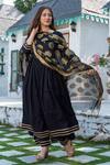 Shop_Pheeta_Black Cotton Plain Round Back Tassel Anarkali Set_Online_at_Aza_Fashions