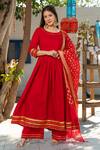 Buy_Pheeta_Red Cotton Plain Round Anarkali Set With Chanderi Dupatta _at_Aza_Fashions