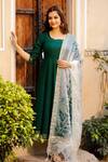 Buy_Pheeta_Green Rayon Plain U Neck Anarkali Set With Hand Painted Dupatta_at_Aza_Fashions