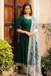 Pheeta_Green Rayon Plain U Neck Anarkali Set With Hand Painted Dupatta_Online_at_Aza_Fashions