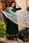 Buy_Pheeta_Green Rayon Plain U Neck Anarkali Set With Hand Painted Dupatta_Online_at_Aza_Fashions