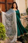 Shop_Pheeta_Green Rayon Plain U Neck Anarkali Set With Hand Painted Dupatta_Online_at_Aza_Fashions