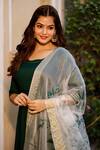 Pheeta_Green Rayon Plain U Neck Anarkali Set With Hand Painted Dupatta_at_Aza_Fashions