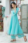 Buy_Pheeta_Blue Cotton Plain Round Umbrella Sleeve Anarkali Set For Women_Online_at_Aza_Fashions