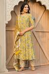 Buy_Pheeta_Yellow Cotton Printed Hand Block Round Floral Anarkali Set_at_Aza_Fashions