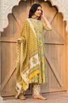 Pheeta_Yellow Cotton Printed Hand Block Round Floral Anarkali Set_Online_at_Aza_Fashions