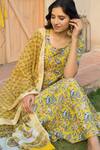 Buy_Pheeta_Yellow Cotton Printed Hand Block Round Floral Anarkali Set_Online_at_Aza_Fashions
