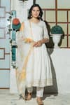 Buy_Pheeta_White Cotton Plain V Neck Angrakha Set With Doriya Dupatta_at_Aza_Fashions