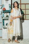 Buy_Pheeta_White Cotton Plain V Neck Angrakha Set With Doriya Dupatta_Online_at_Aza_Fashions