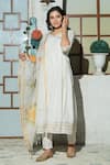 Shop_Pheeta_White Cotton Plain V Neck Angrakha Set With Doriya Dupatta_Online_at_Aza_Fashions