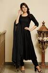 Pheeta_Black Rayon Plain U Neck Anarkali Pant Set_Online_at_Aza_Fashions