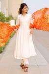 Buy_Pheeta_White Cotton Plain Band Collar Anarkali Set With Dupatta_at_Aza_Fashions