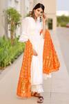 Buy White Cotton Plain Band Collar Anarkali Set With Dupatta For Women ...