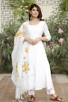 Buy_Pheeta_White Cotton Plain U Neck Anarkali Set With Chanderi Dupatta_at_Aza_Fashions