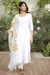 Pheeta_White Cotton Plain U Neck Anarkali Set With Chanderi Dupatta_Online_at_Aza_Fashions