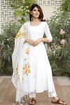 Buy_Pheeta_White Cotton Plain U Neck Anarkali Set With Chanderi Dupatta_Online_at_Aza_Fashions